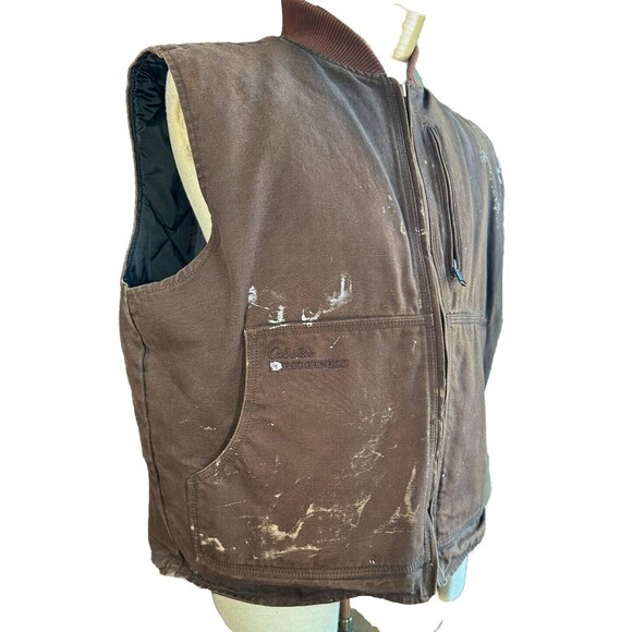 Vintage Distressed Cabela’s RoughNeck Canvas Insulated Quilted Line Brown Vest - Picture 3 of 7